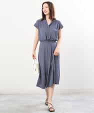 FKHIS02140 MK MICHEL KLEIN(MK ミッシェルクラン) 柄ジャージータックフレアスカート/洗える ネイビー