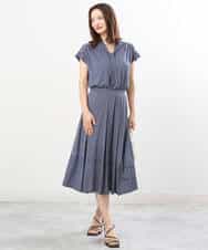 FKHIS02140 MK MICHEL KLEIN(MK ミッシェルクラン) 柄ジャージータックフレアスカート/洗える ネイビー