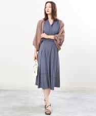 FKHIS02140 MK MICHEL KLEIN(MK ミッシェルクラン) 柄ジャージータックフレアスカート/洗える ネイビー