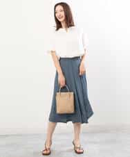 FKHIS02140 MK MICHEL KLEIN(MK ミッシェルクラン) 柄ジャージータックフレアスカート/洗える ネイビー