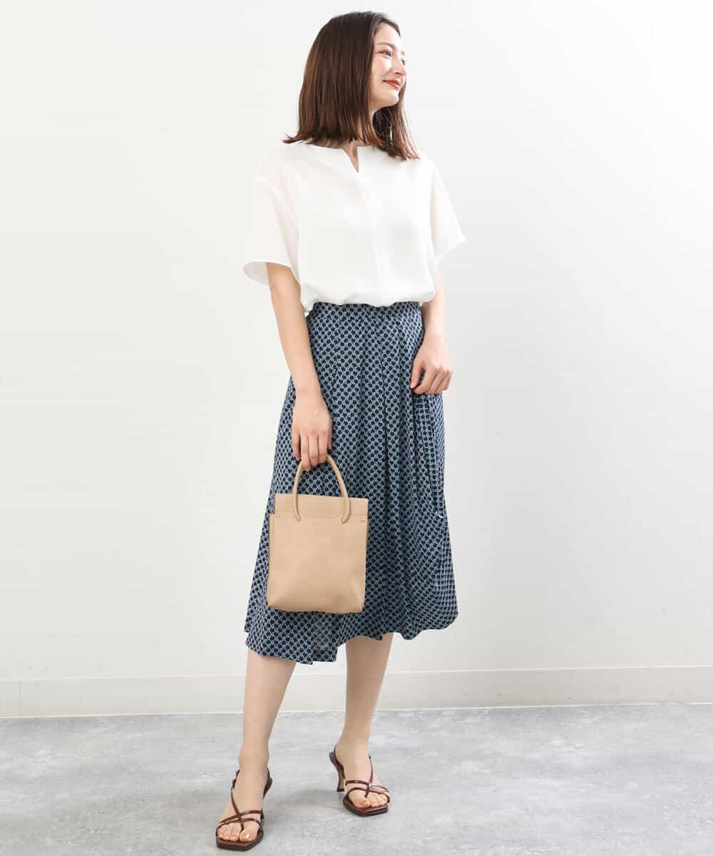 FKHIS02140 MK MICHEL KLEIN(MK ミッシェルクラン) 柄ジャージータックフレアスカート/洗える ネイビー