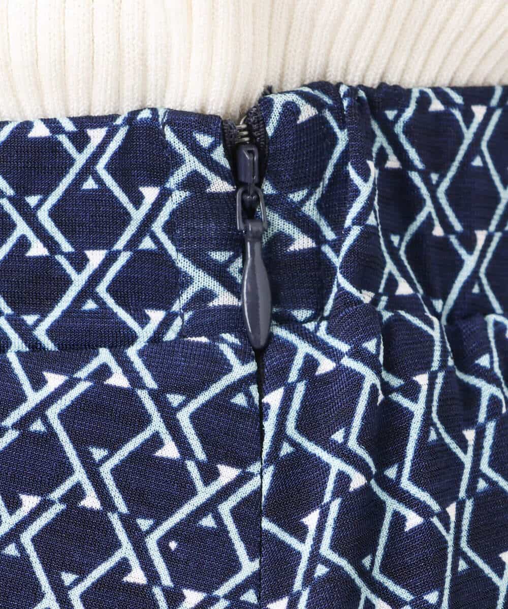FKHIS02140 MK MICHEL KLEIN(MK ミッシェルクラン) 柄ジャージータックフレアスカート/洗える ネイビー