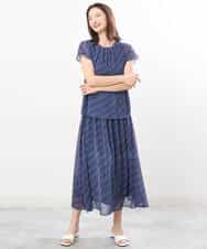 FKHIS03140 MK MICHEL KLEIN(MK ミッシェルクラン) チェック柄シフォンロングスカート/洗える ベージュ