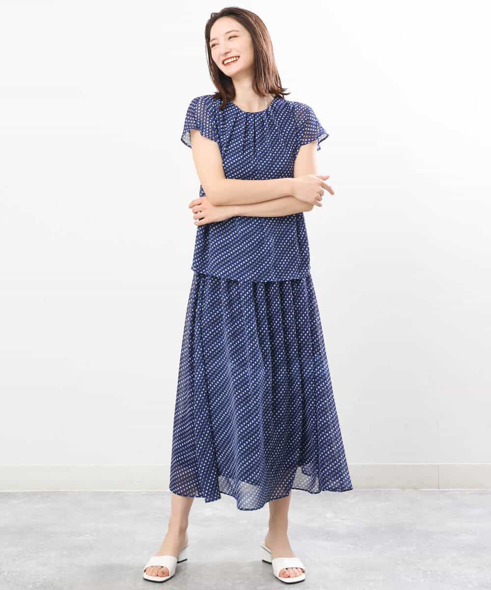 FKHIS03140 MK MICHEL KLEIN(MK ミッシェルクラン) チェック柄シフォンロングスカート/洗える ベージュ