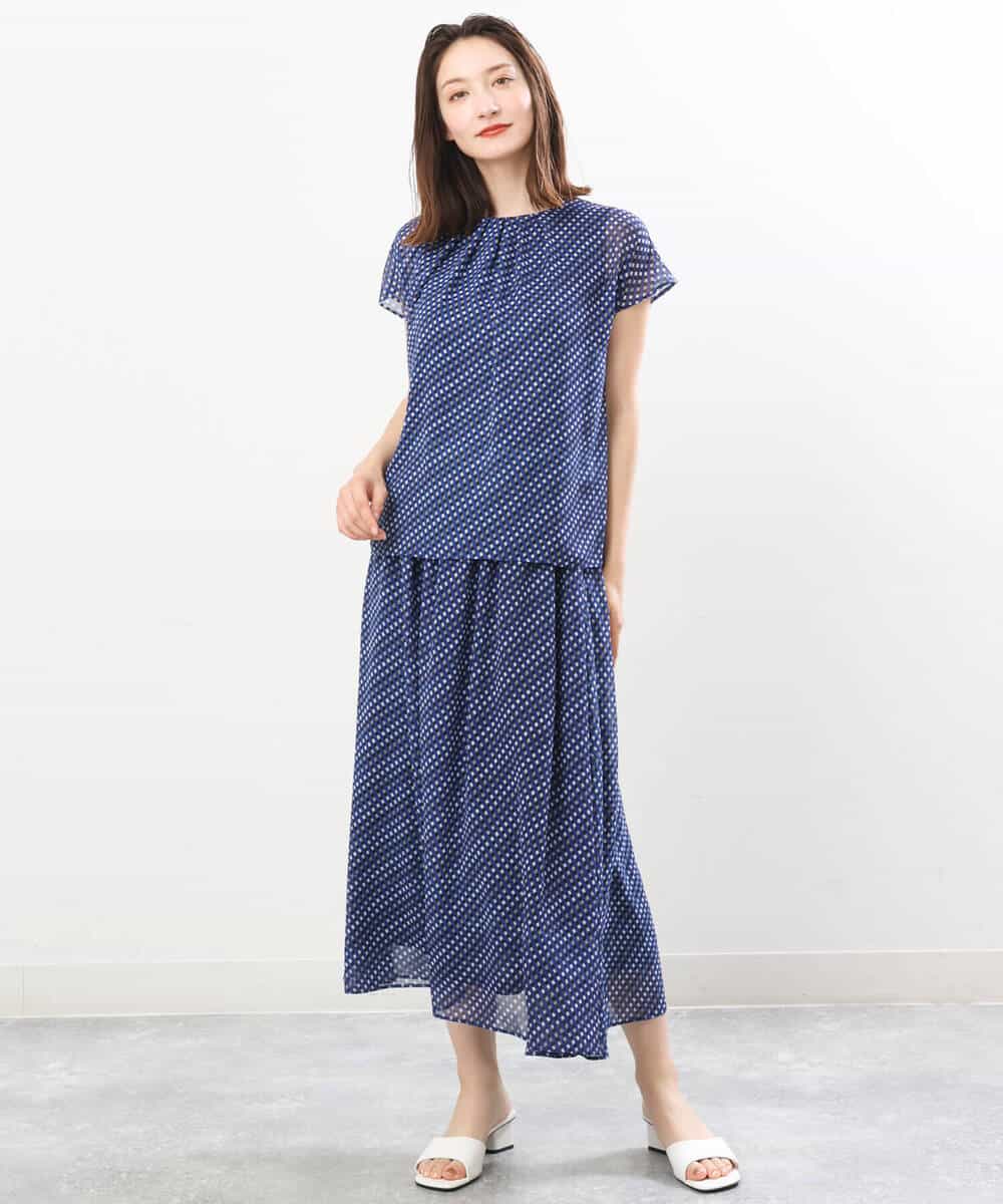 FKHIS03140 MK MICHEL KLEIN(MK ミッシェルクラン) チェック柄シフォンロングスカート/洗える ベージュ