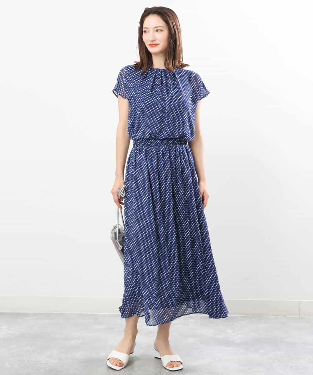 FKHIS03140 MK MICHEL KLEIN(MK ミッシェルクラン) チェック柄シフォンロングスカート/洗える ベージュ