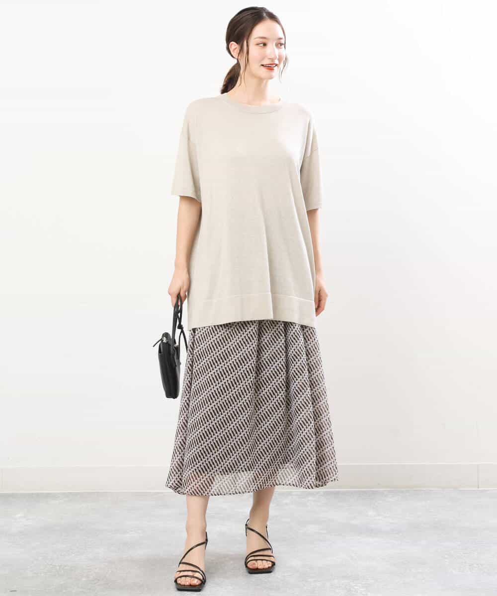 FKHIS03140 MK MICHEL KLEIN(MK ミッシェルクラン) チェック柄シフォンロングスカート/洗える ベージュ