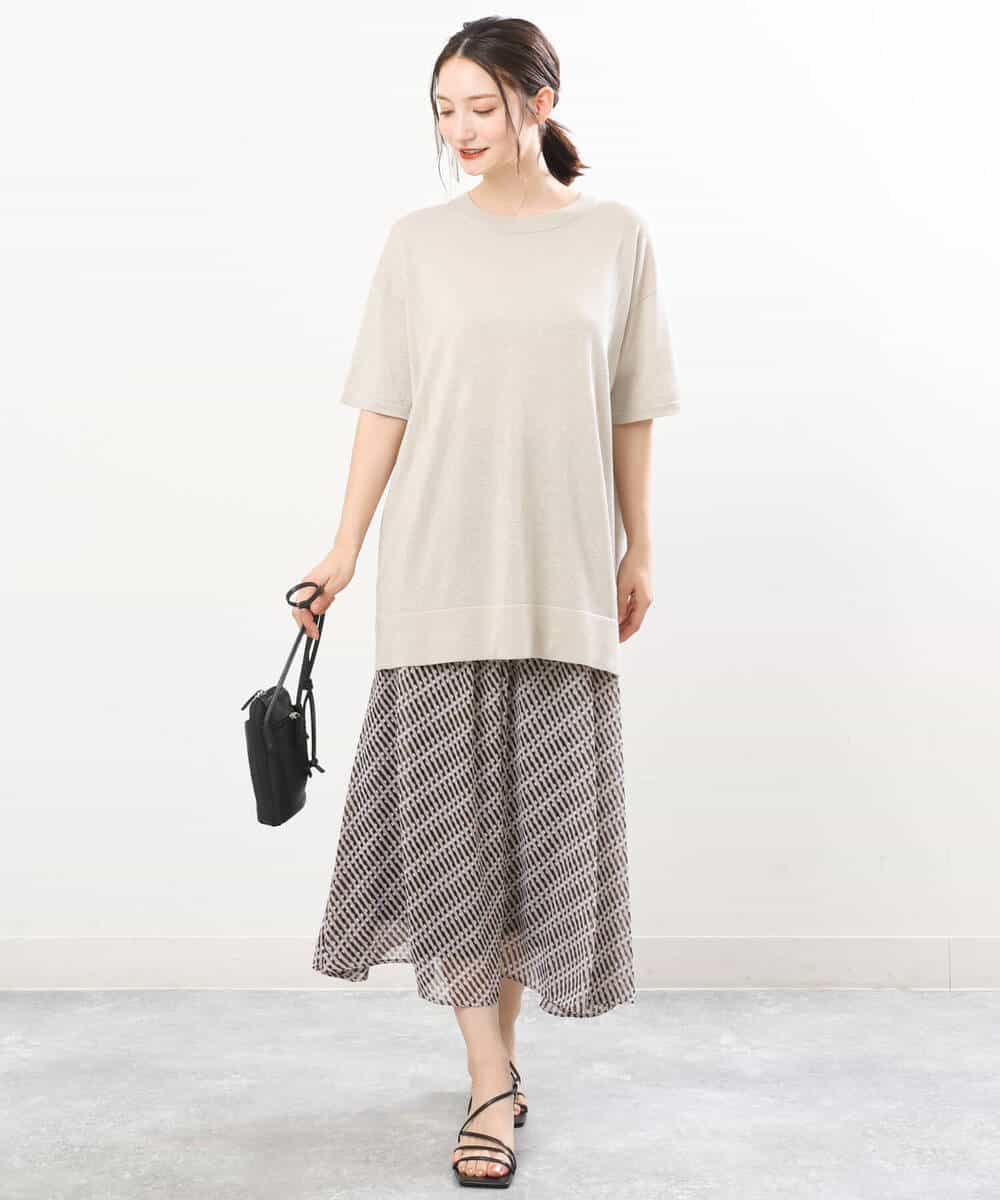 FKHIS03140 MK MICHEL KLEIN(MK ミッシェルクラン) チェック柄シフォンロングスカート/洗える ベージュ