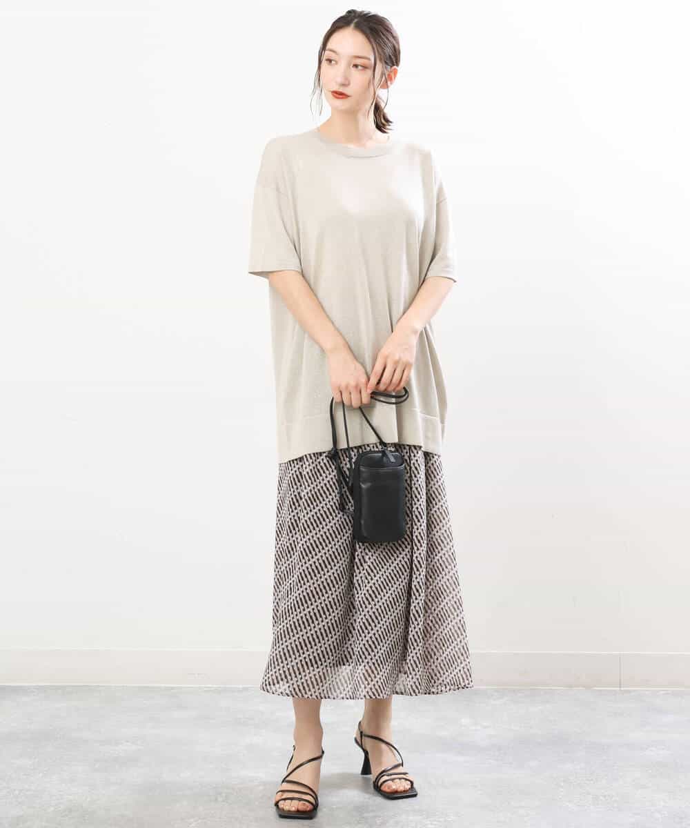 FKHIS03140 MK MICHEL KLEIN(MK ミッシェルクラン) チェック柄シフォンロングスカート/洗える ベージュ