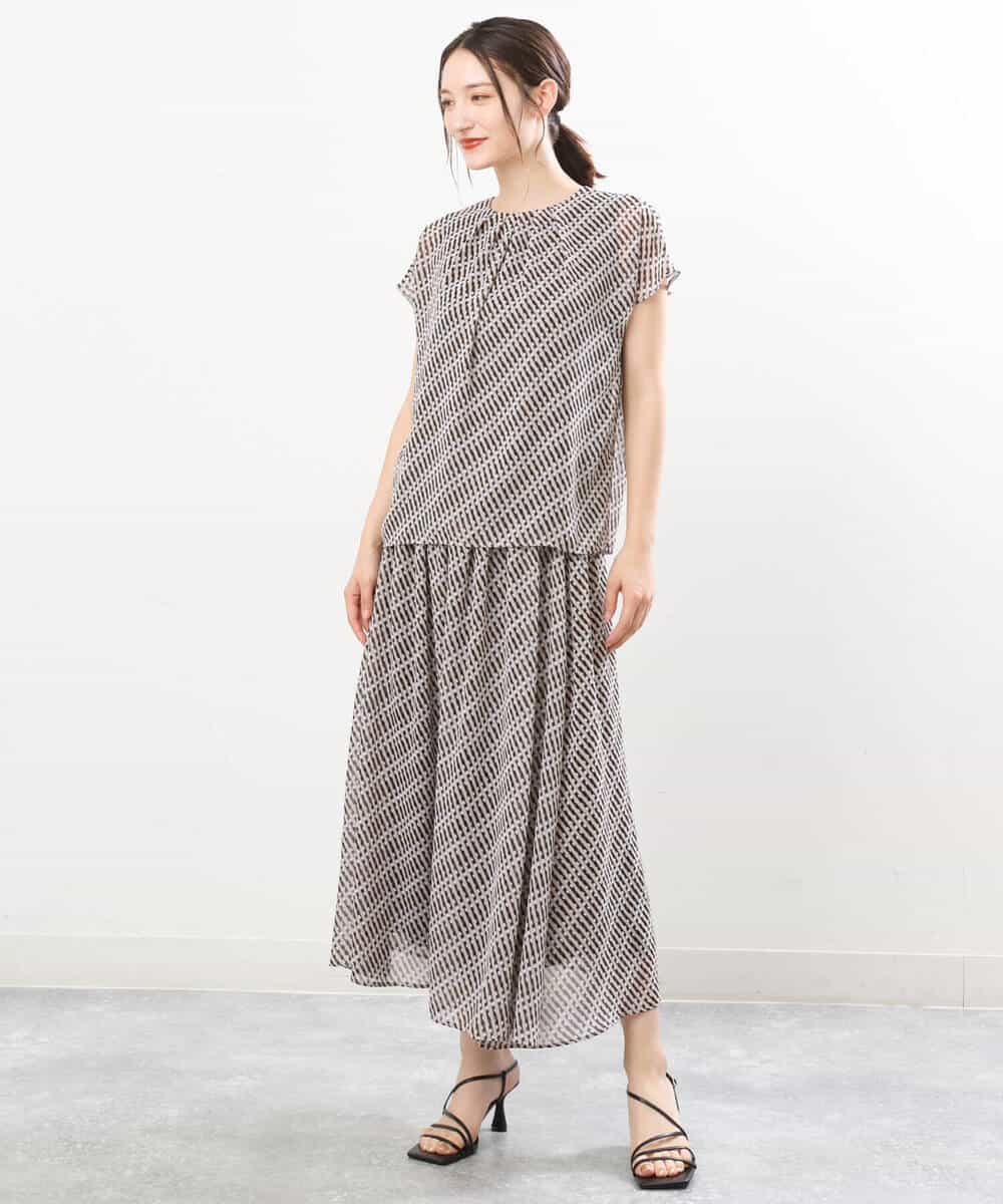 FKHIS03140 MK MICHEL KLEIN(MK ミッシェルクラン) チェック柄シフォンロングスカート/洗える ベージュ
