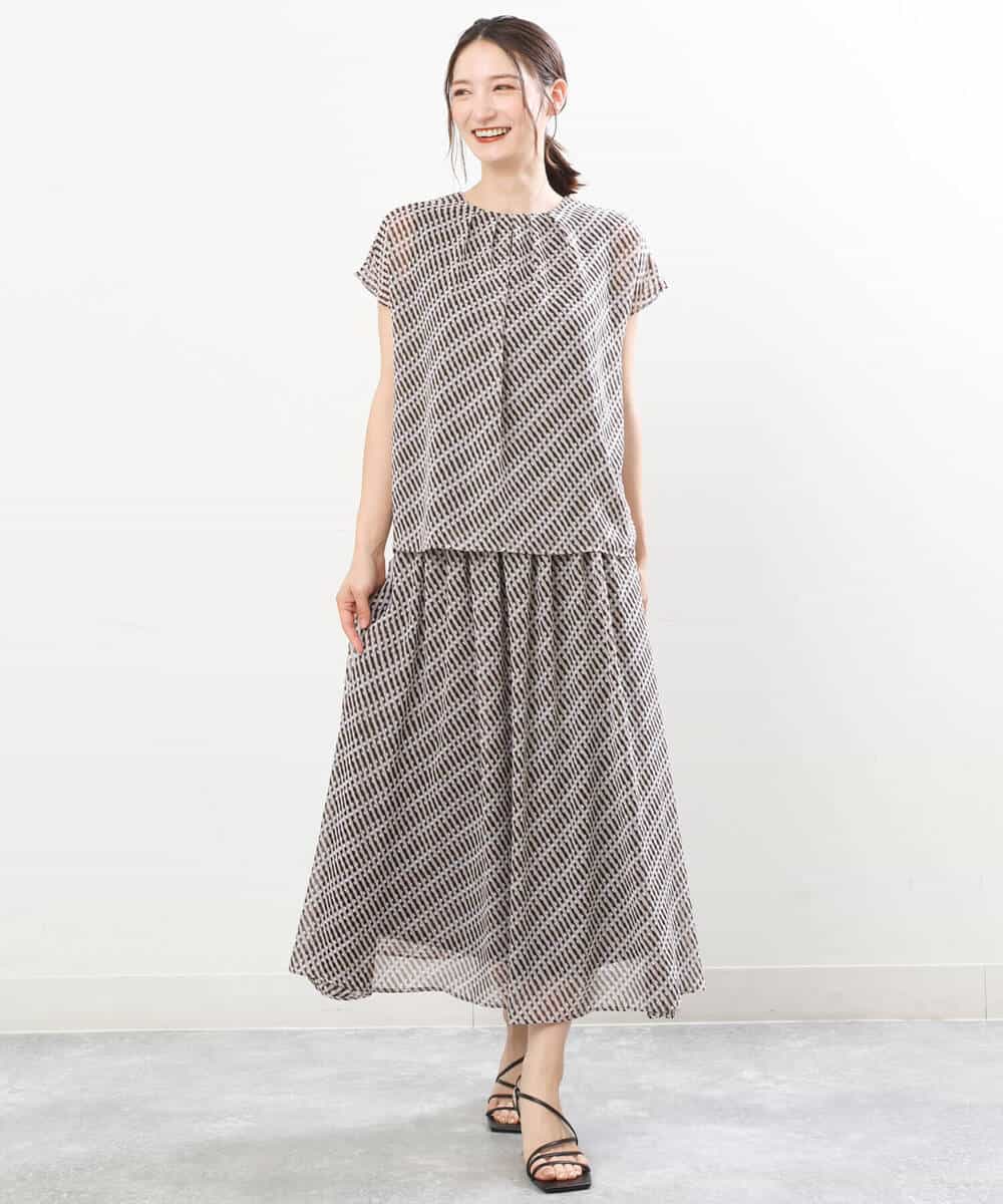 FKHIS03140 MK MICHEL KLEIN(MK ミッシェルクラン) チェック柄シフォンロングスカート/洗える ベージュ
