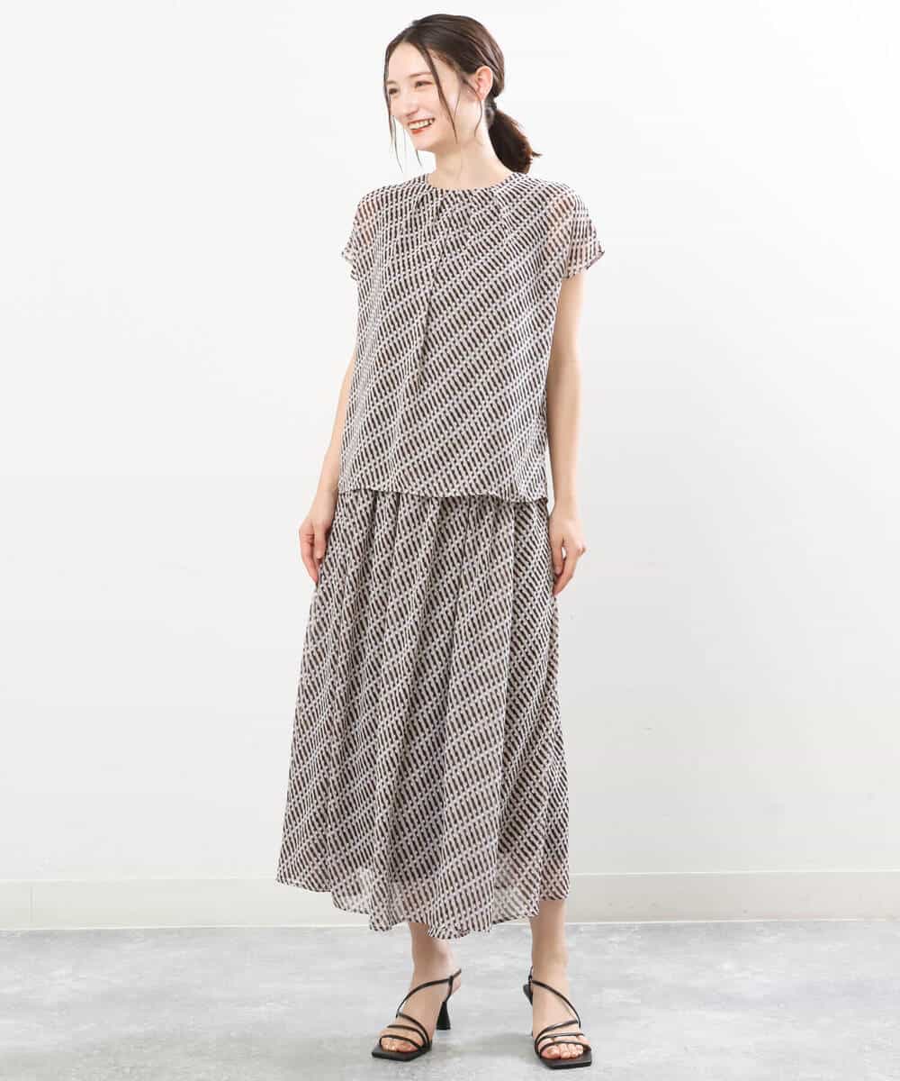 FKHIS03140 MK MICHEL KLEIN(MK ミッシェルクラン) チェック柄シフォンロングスカート/洗える ベージュ