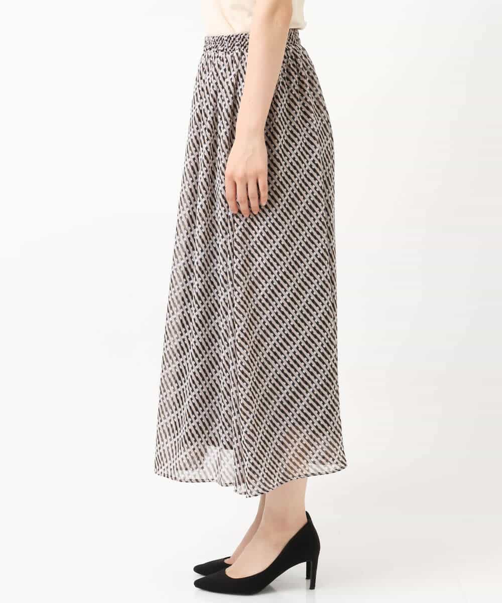FKHIS03140 MK MICHEL KLEIN(MK ミッシェルクラン) チェック柄シフォンロングスカート/洗える ベージュ