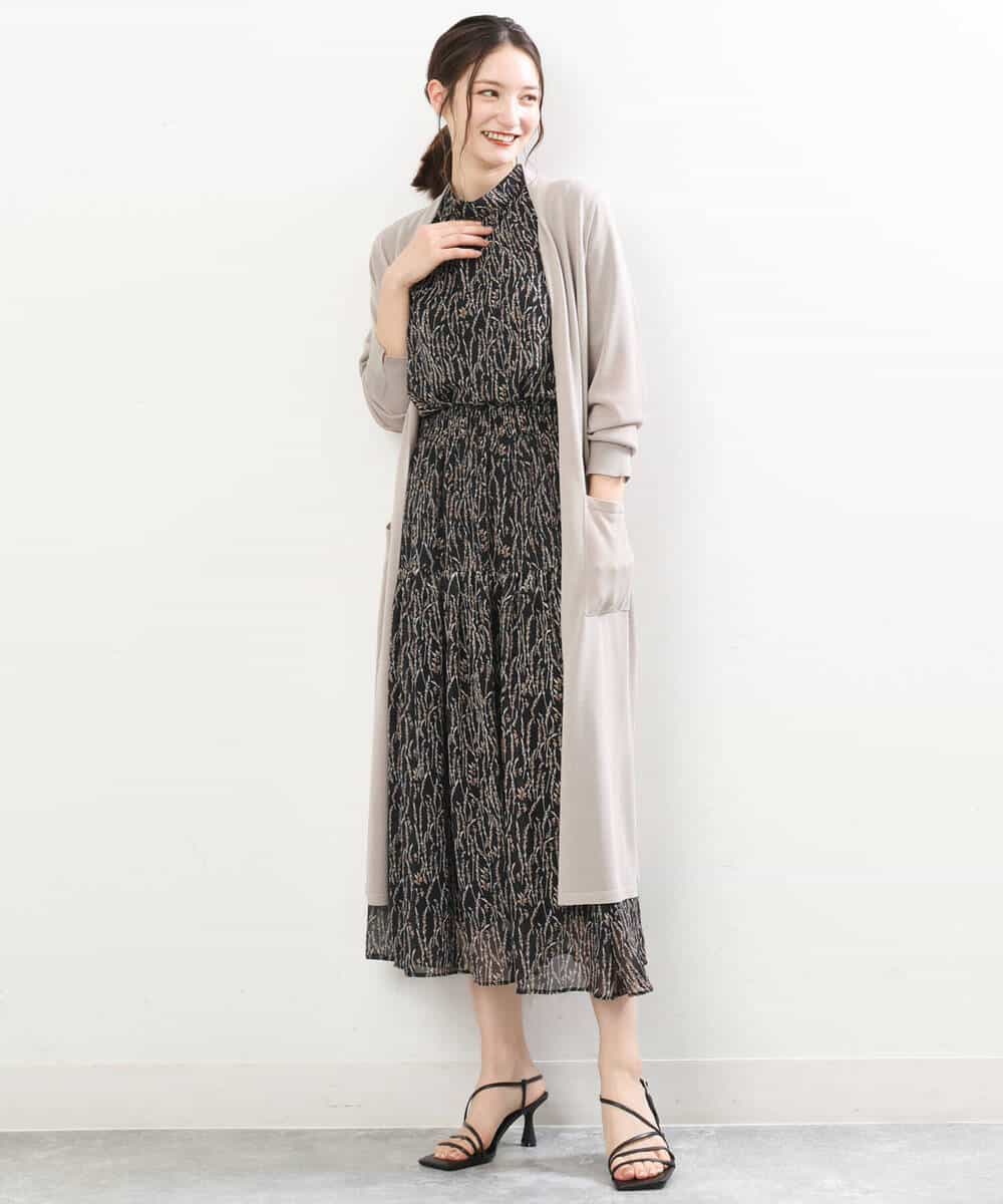 FKHIS04140 MK MICHEL KLEIN(MK ミッシェルクラン) ボタニカル柄シフォンスカート/洗える ブラウン