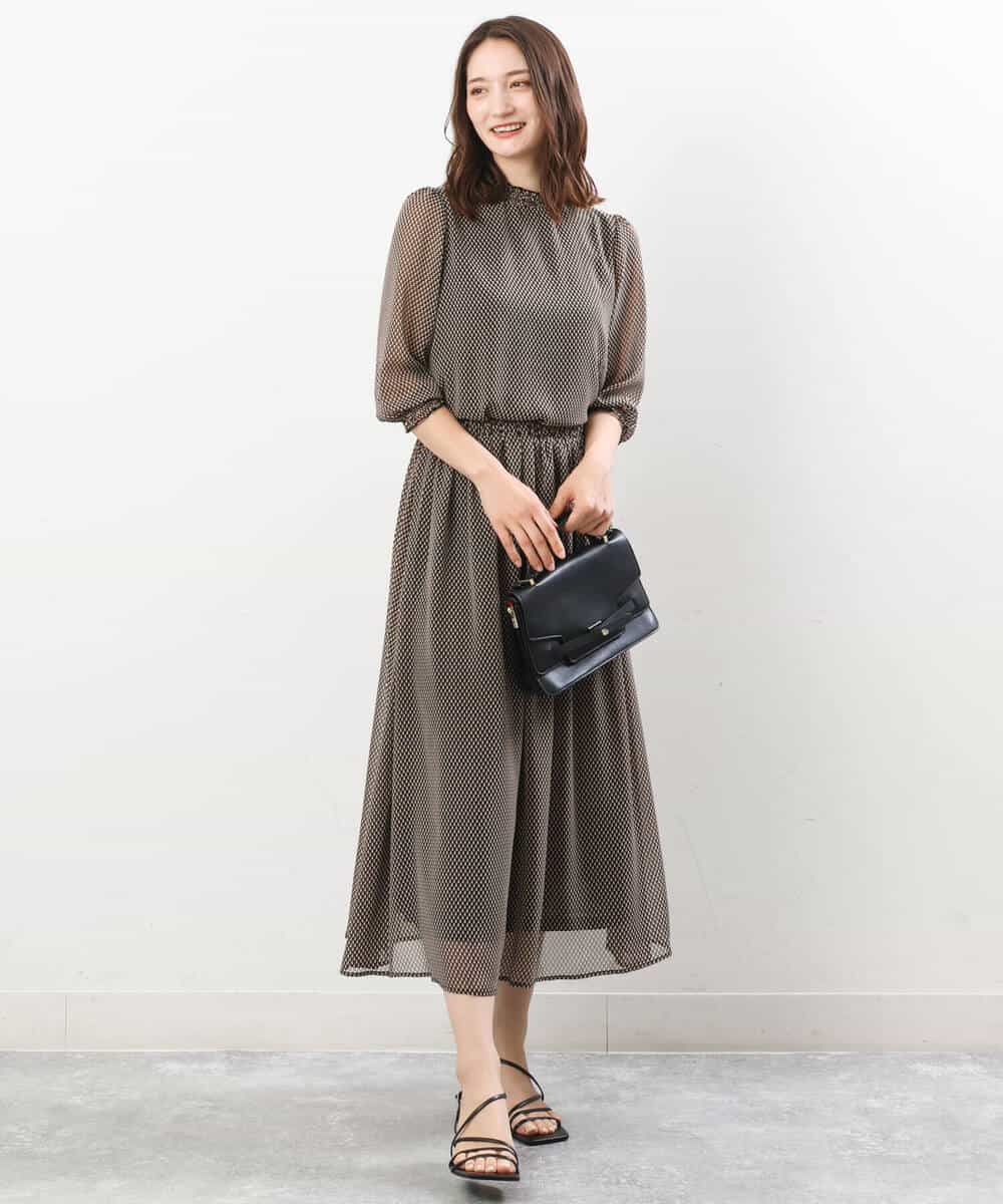 FKHIS05140 MK MICHEL KLEIN(MK ミッシェルクラン) 幾何柄プリントスカート/洗える ブラック