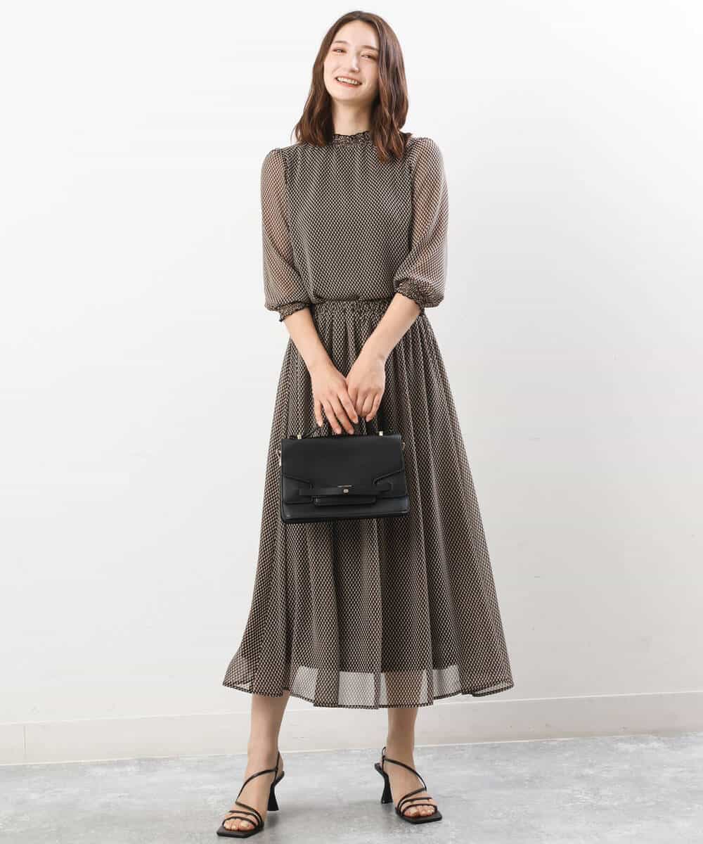 FKHIS05140 MK MICHEL KLEIN(MK ミッシェルクラン) 幾何柄プリントスカート/洗える ブラック
