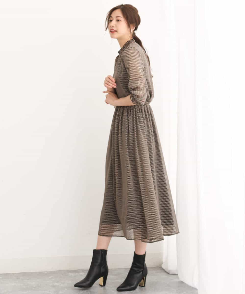 FKHIS05140 MK MICHEL KLEIN(MK ミッシェルクラン) 幾何柄プリントスカート/洗える ブラック