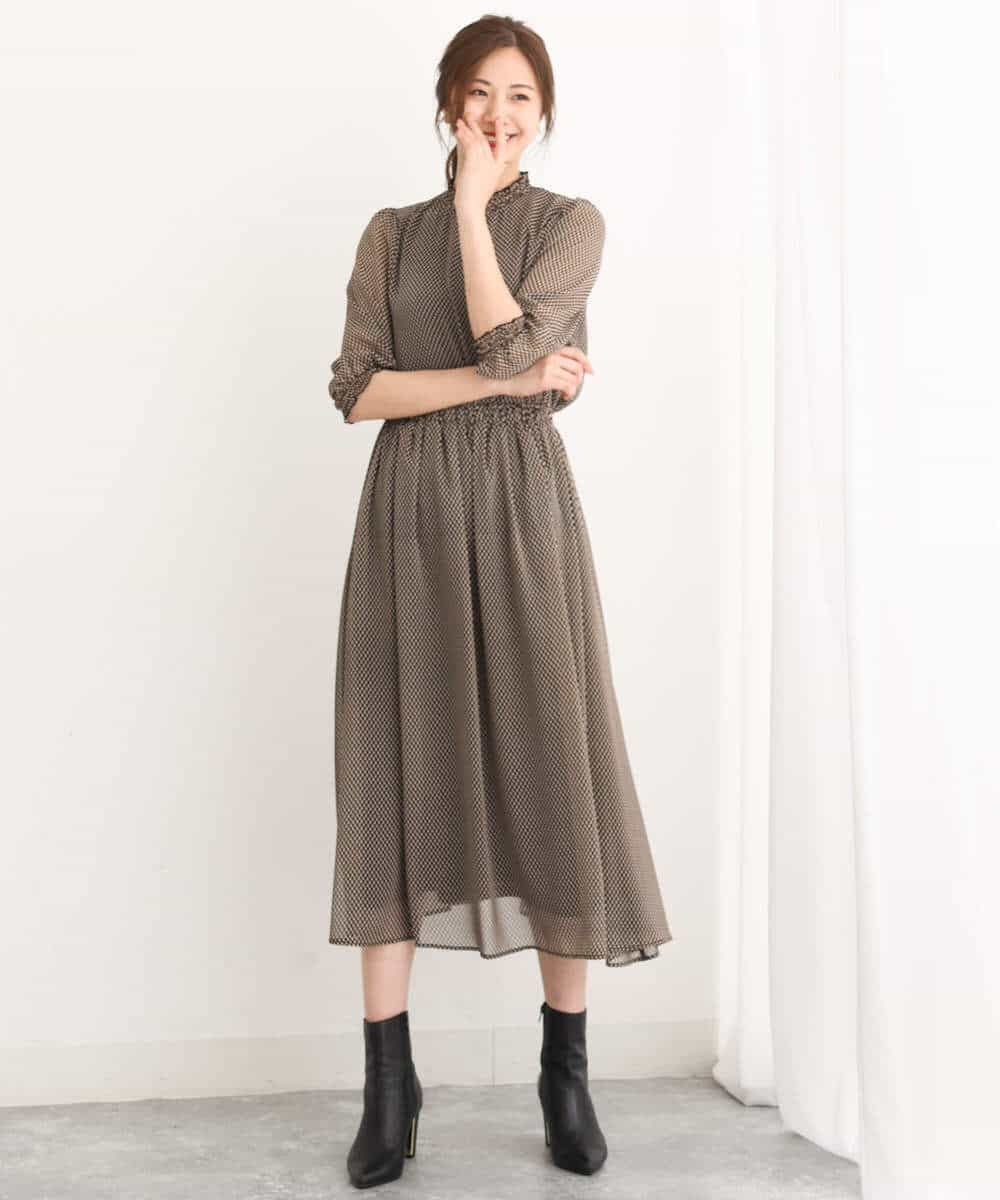 FKHIS05140 MK MICHEL KLEIN(MK ミッシェルクラン) 幾何柄プリントスカート/洗える ブラック