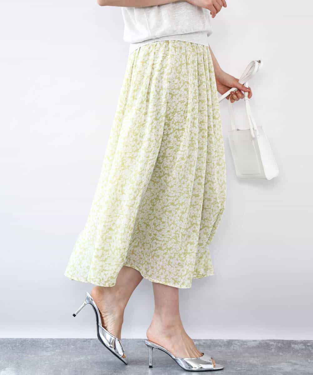 FKHJA07140 MK MICHEL KLEIN(MK ミッシェルクラン) 小花柄シフォンスカート/洗える ブラック