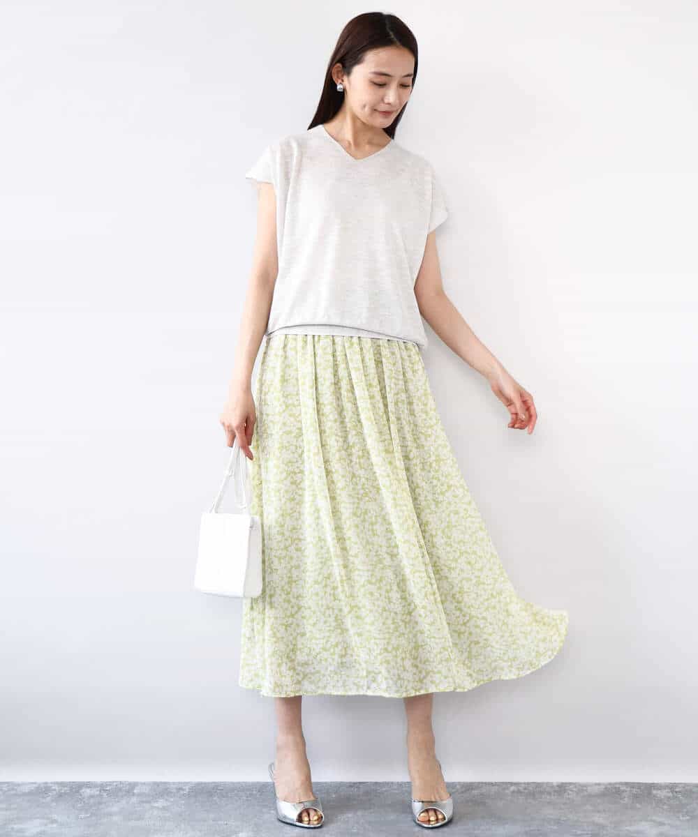 FKHJA07140 MK MICHEL KLEIN(MK ミッシェルクラン) 小花柄シフォンスカート/洗える ブラック