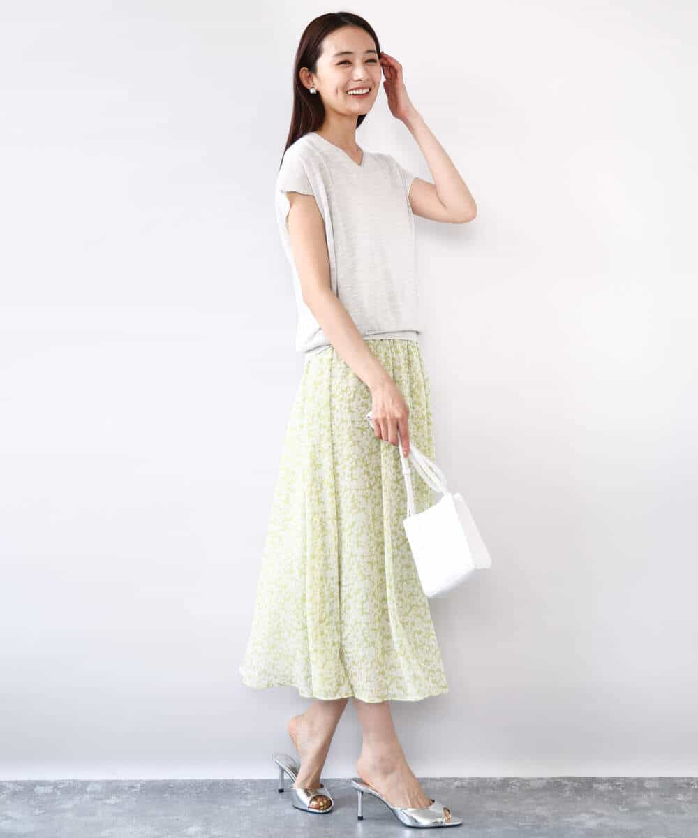 FKHJA07140 MK MICHEL KLEIN(MK ミッシェルクラン) 小花柄シフォンスカート/洗える ブラック