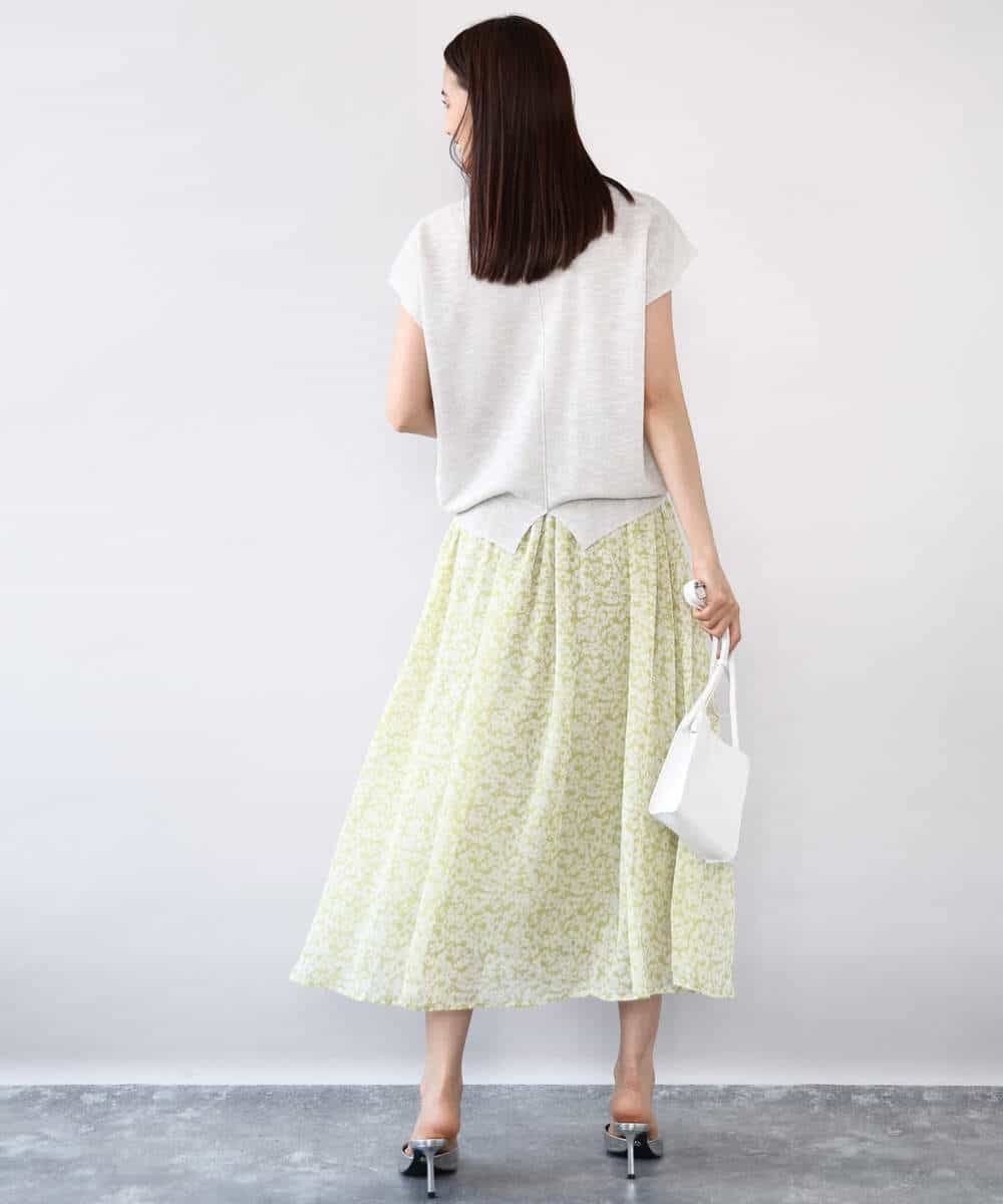 FKHJA07140 MK MICHEL KLEIN(MK ミッシェルクラン) 小花柄シフォンスカート/洗える ブラック