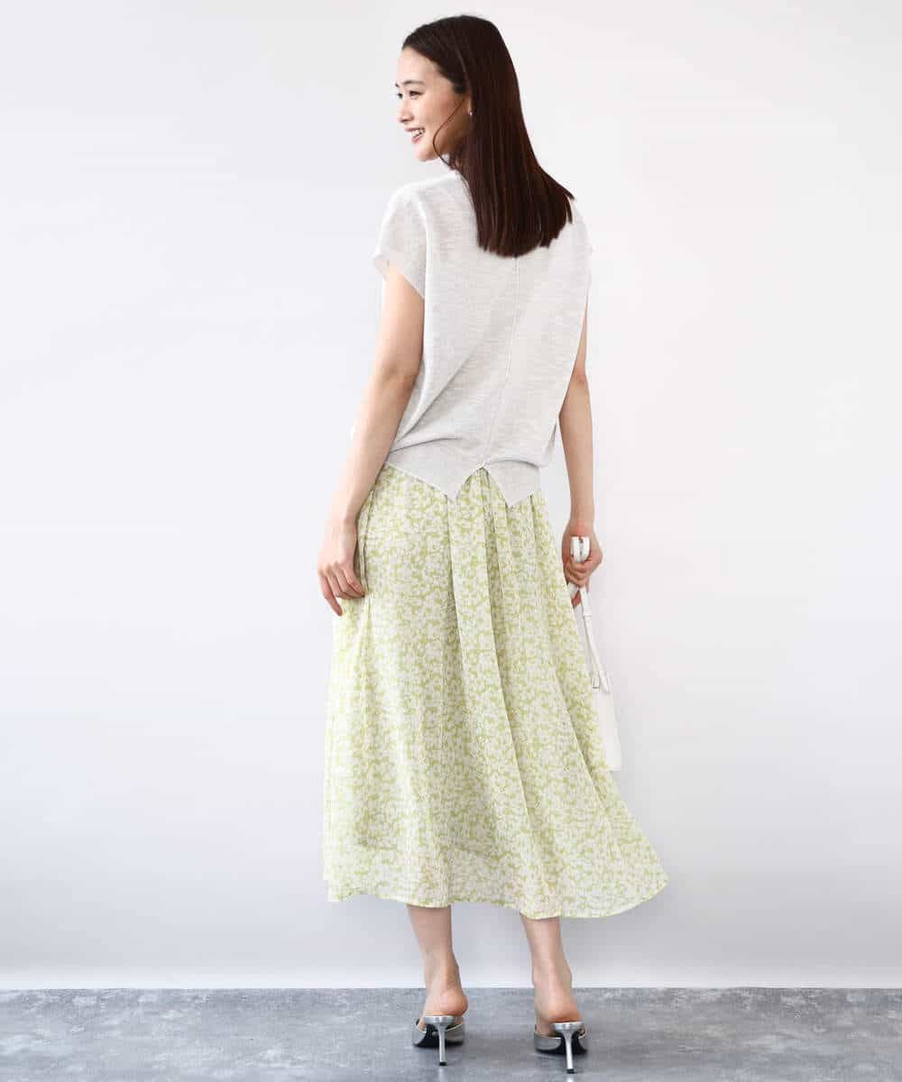 FKHJA07140 MK MICHEL KLEIN(MK ミッシェルクラン) 小花柄シフォンスカート/洗える ブラック