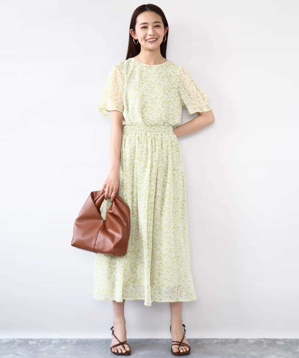 FKHJA07140 MK MICHEL KLEIN(MK ミッシェルクラン) 小花柄シフォンスカート/洗える ブラック