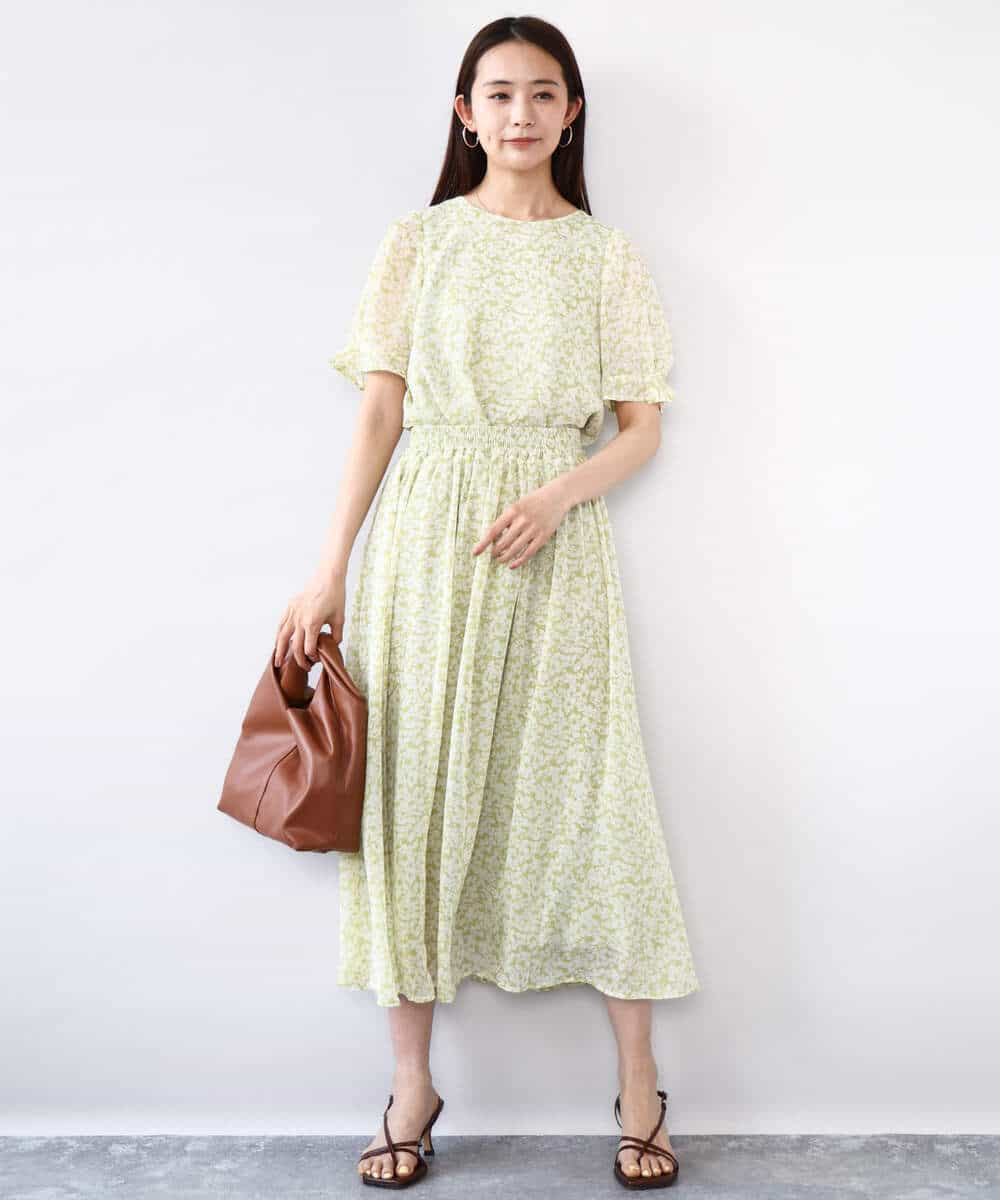 FKHJA07140 MK MICHEL KLEIN(MK ミッシェルクラン) 小花柄シフォンスカート/洗える ブラック