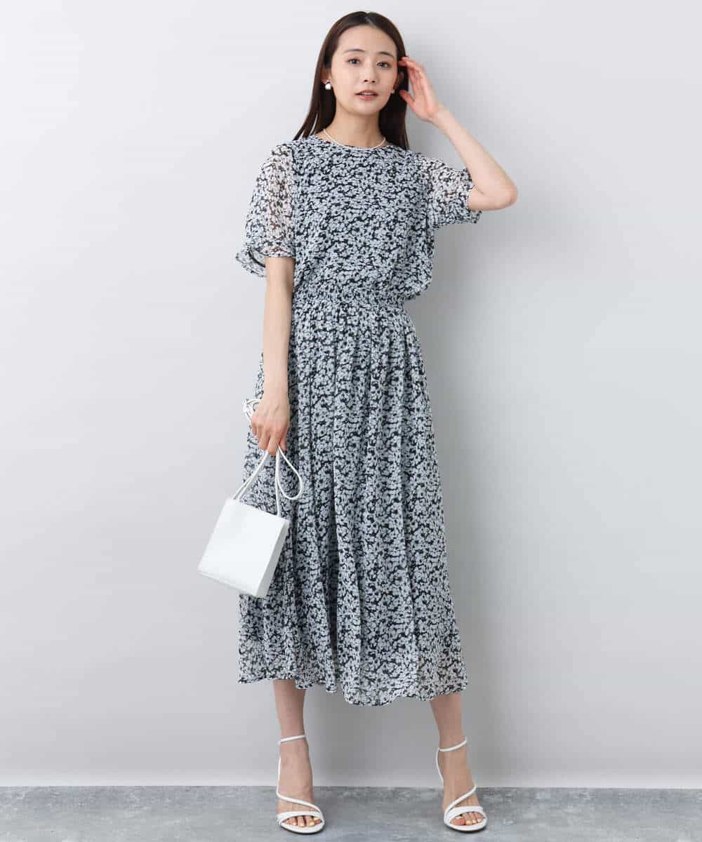 FKHJA07140 MK MICHEL KLEIN(MK ミッシェルクラン) 小花柄シフォンスカート/洗える ブラック