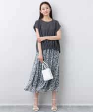 FKHJA07140 MK MICHEL KLEIN(MK ミッシェルクラン) 小花柄シフォンスカート/洗える ブラック