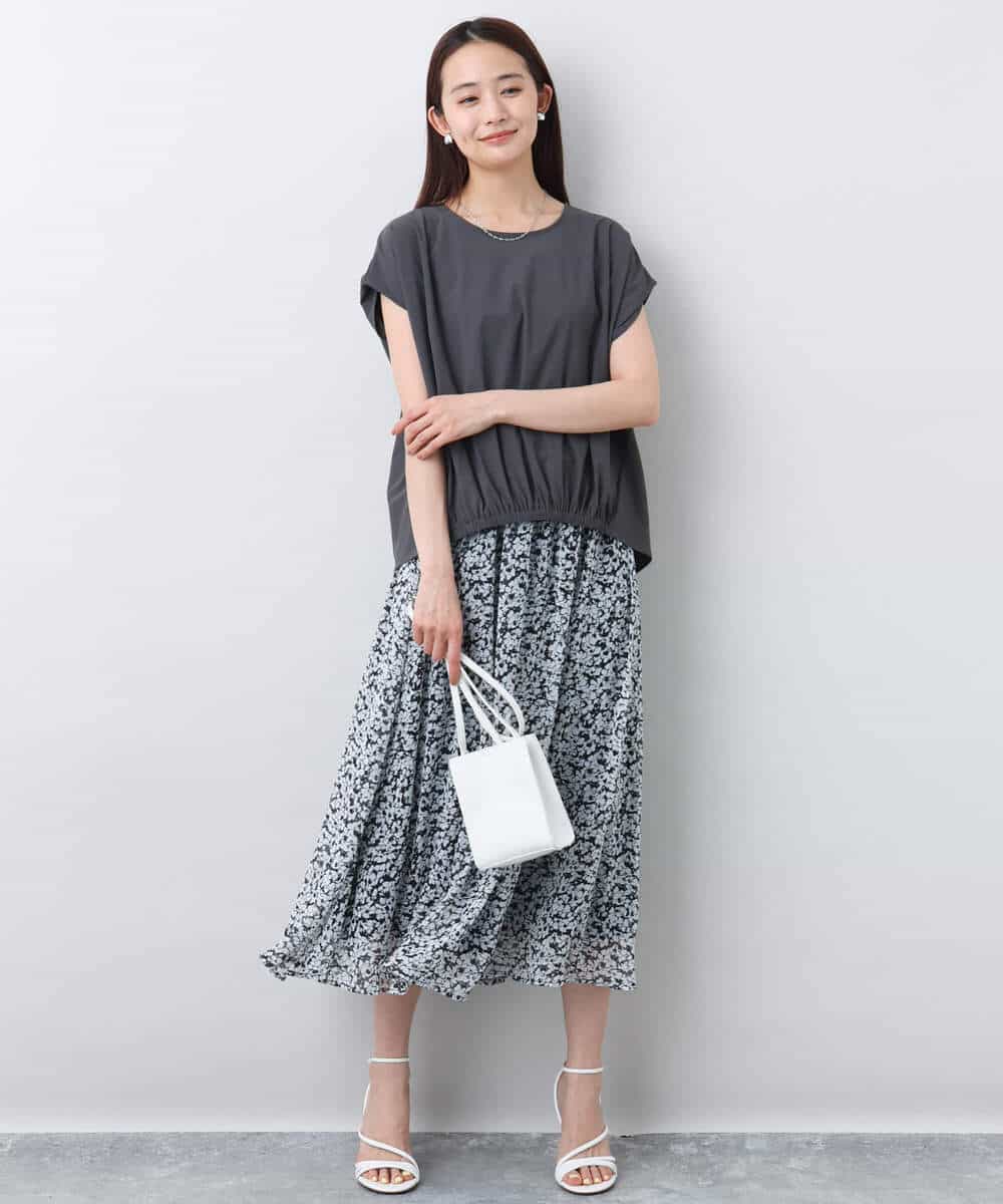 FKHJA07140 MK MICHEL KLEIN(MK ミッシェルクラン) 小花柄シフォンスカート/洗える ブラック
