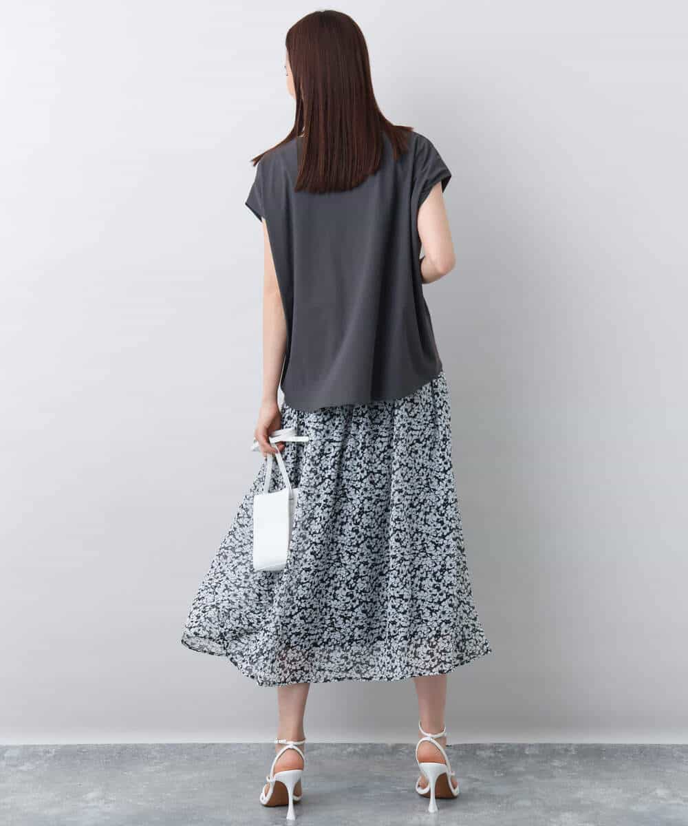FKHJA07140 MK MICHEL KLEIN(MK ミッシェルクラン) 小花柄シフォンスカート/洗える ブラック