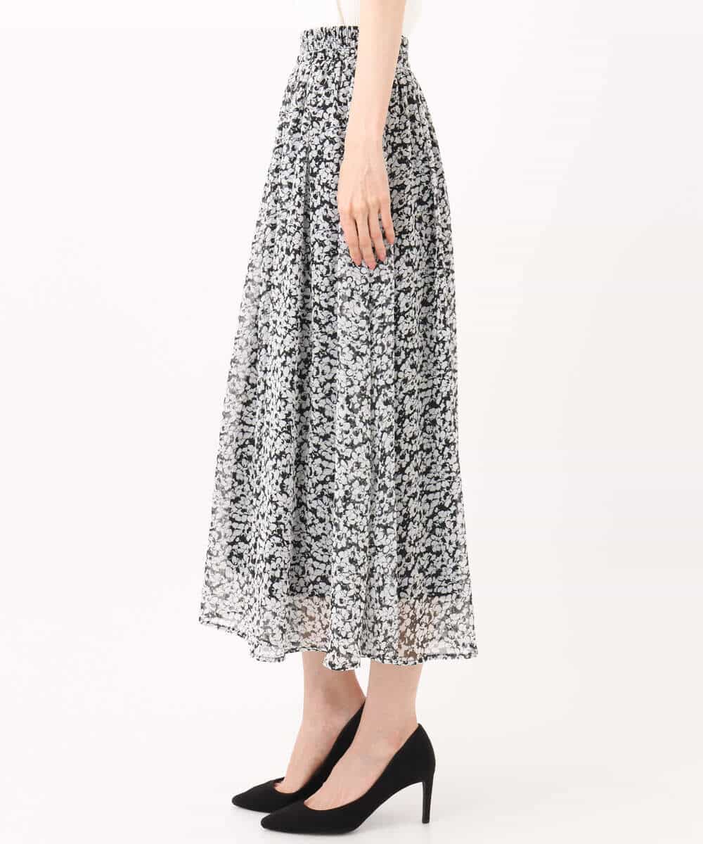 FKHJA07140 MK MICHEL KLEIN(MK ミッシェルクラン) 小花柄シフォンスカート/洗える ブラック
