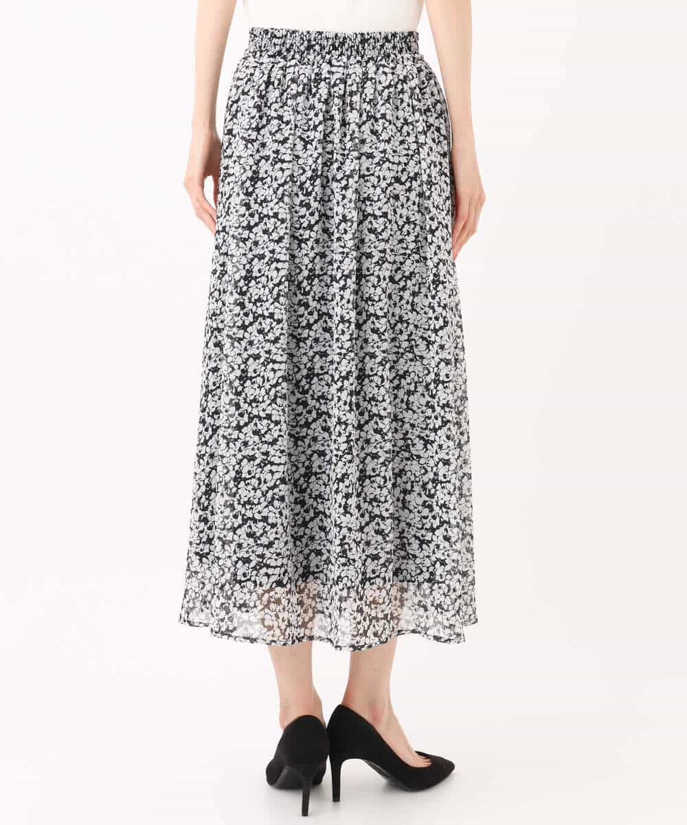 FKHJA07140 MK MICHEL KLEIN(MK ミッシェルクラン) 小花柄シフォンスカート/洗える ブラック