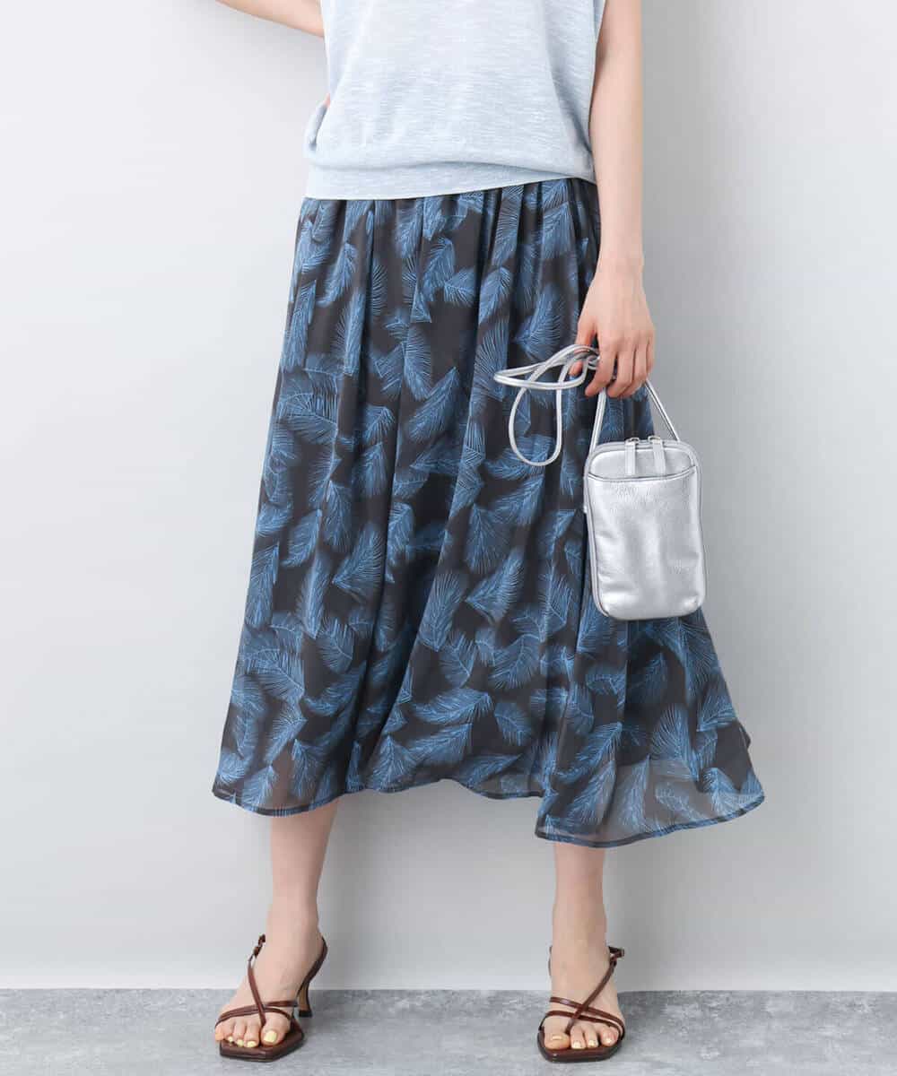 FKHJA08140 MK MICHEL KLEIN(MK ミッシェルクラン) リーフ柄シフォンスカート/洗える アイボリー