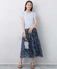 FKHJA08140 MK MICHEL KLEIN(MK ミッシェルクラン) リーフ柄シフォンスカート/洗える アイボリー
