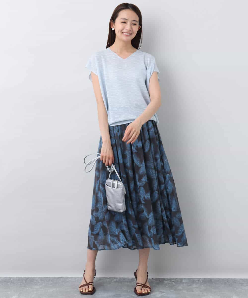 FKHJA08140 MK MICHEL KLEIN(MK ミッシェルクラン) リーフ柄シフォンスカート/洗える アイボリー