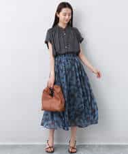 FKHJA08140 MK MICHEL KLEIN(MK ミッシェルクラン) リーフ柄シフォンスカート/洗える アイボリー