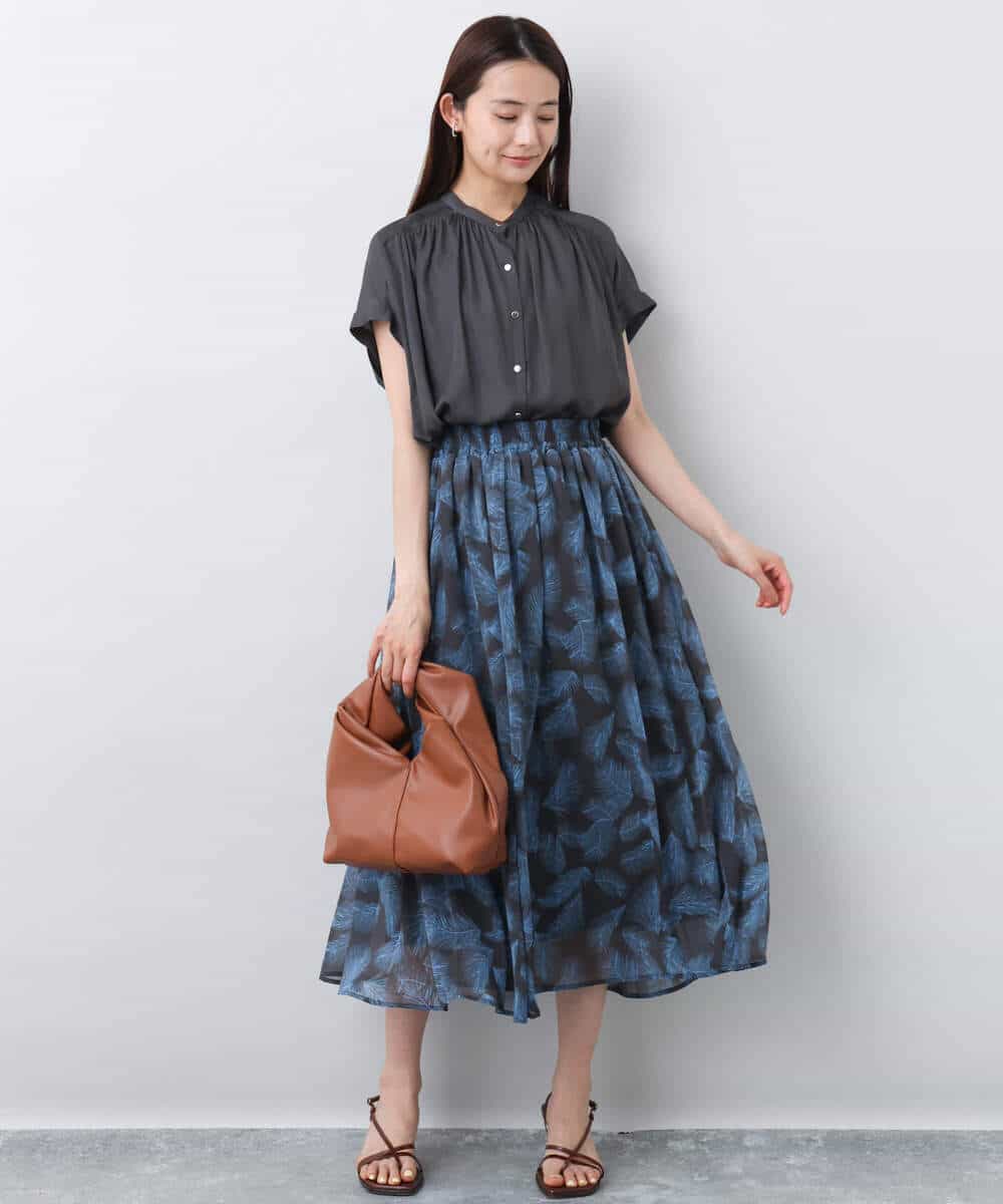 FKHJA08140 MK MICHEL KLEIN(MK ミッシェルクラン) リーフ柄シフォンスカート/洗える アイボリー