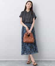 FKHJA08140 MK MICHEL KLEIN(MK ミッシェルクラン) リーフ柄シフォンスカート/洗える アイボリー