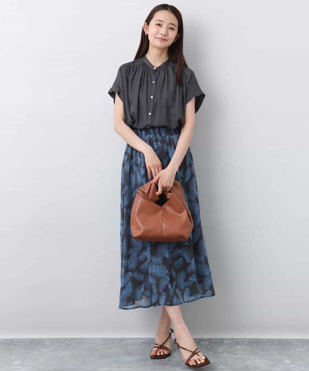 FKHJA08140 MK MICHEL KLEIN(MK ミッシェルクラン) リーフ柄シフォンスカート/洗える アイボリー