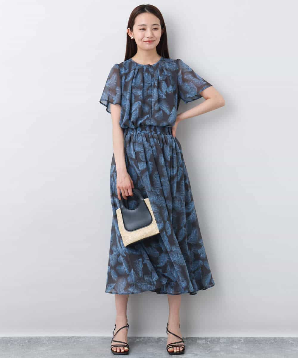 FKHJA08140 MK MICHEL KLEIN(MK ミッシェルクラン) リーフ柄シフォンスカート/洗える アイボリー