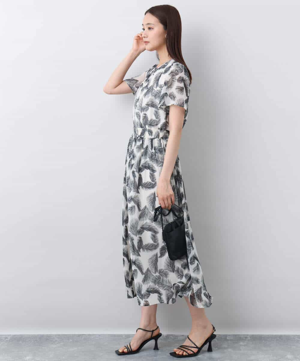FKHJA08140 MK MICHEL KLEIN(MK ミッシェルクラン) リーフ柄シフォンスカート/洗える アイボリー