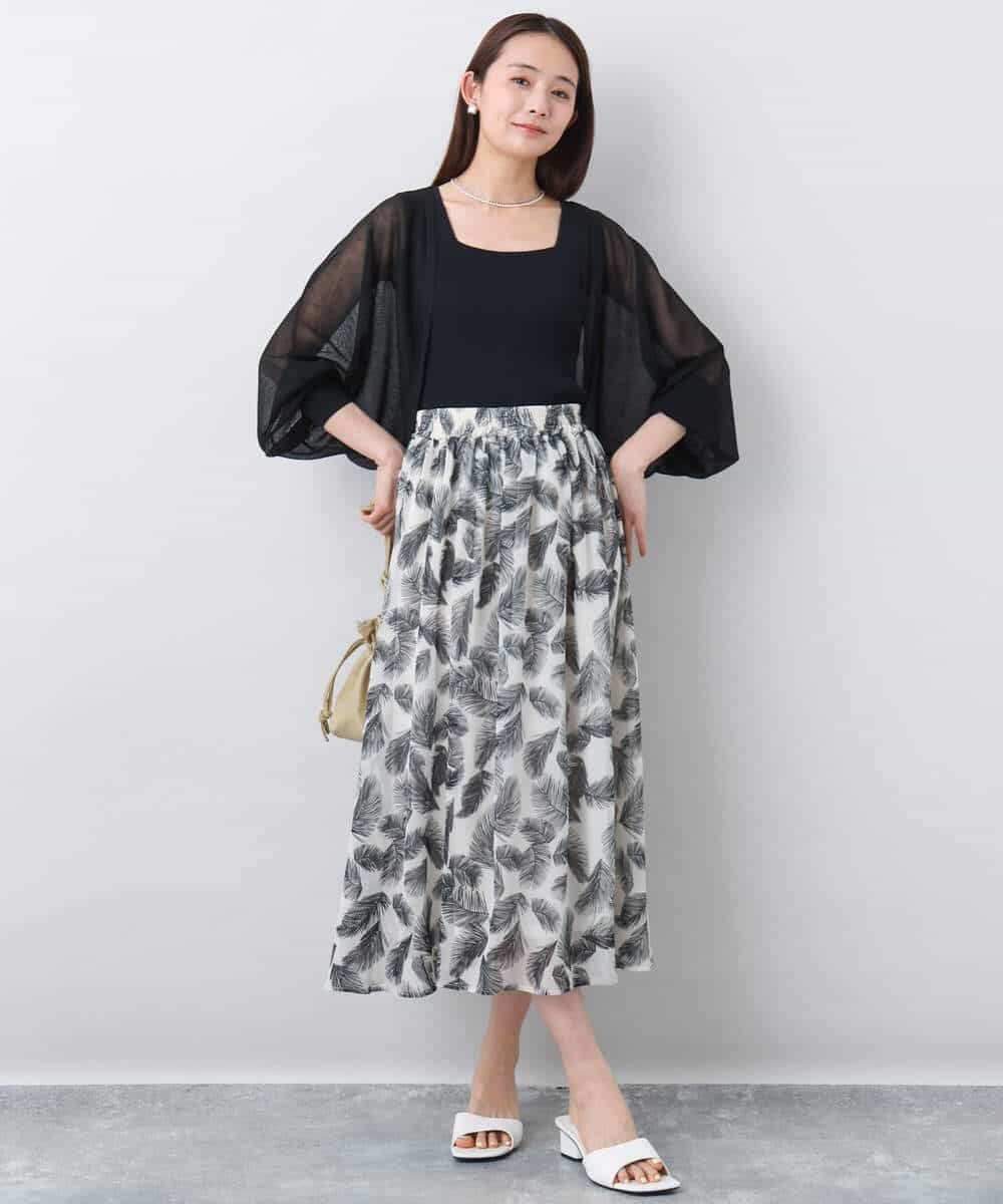 FKHJA08140 MK MICHEL KLEIN(MK ミッシェルクラン) リーフ柄シフォンスカート/洗える アイボリー
