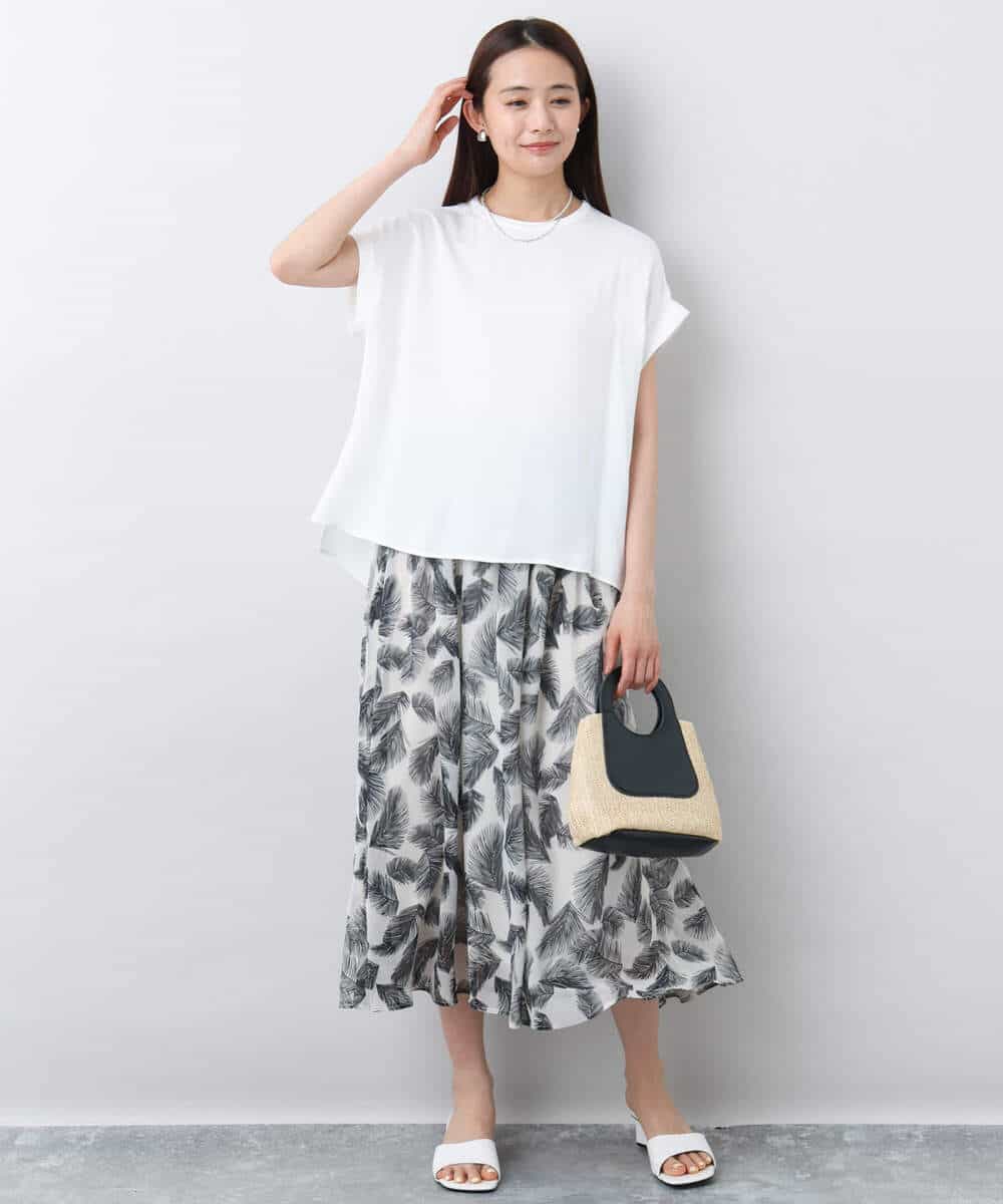 FKHJA08140 MK MICHEL KLEIN(MK ミッシェルクラン) リーフ柄シフォンスカート/洗える アイボリー