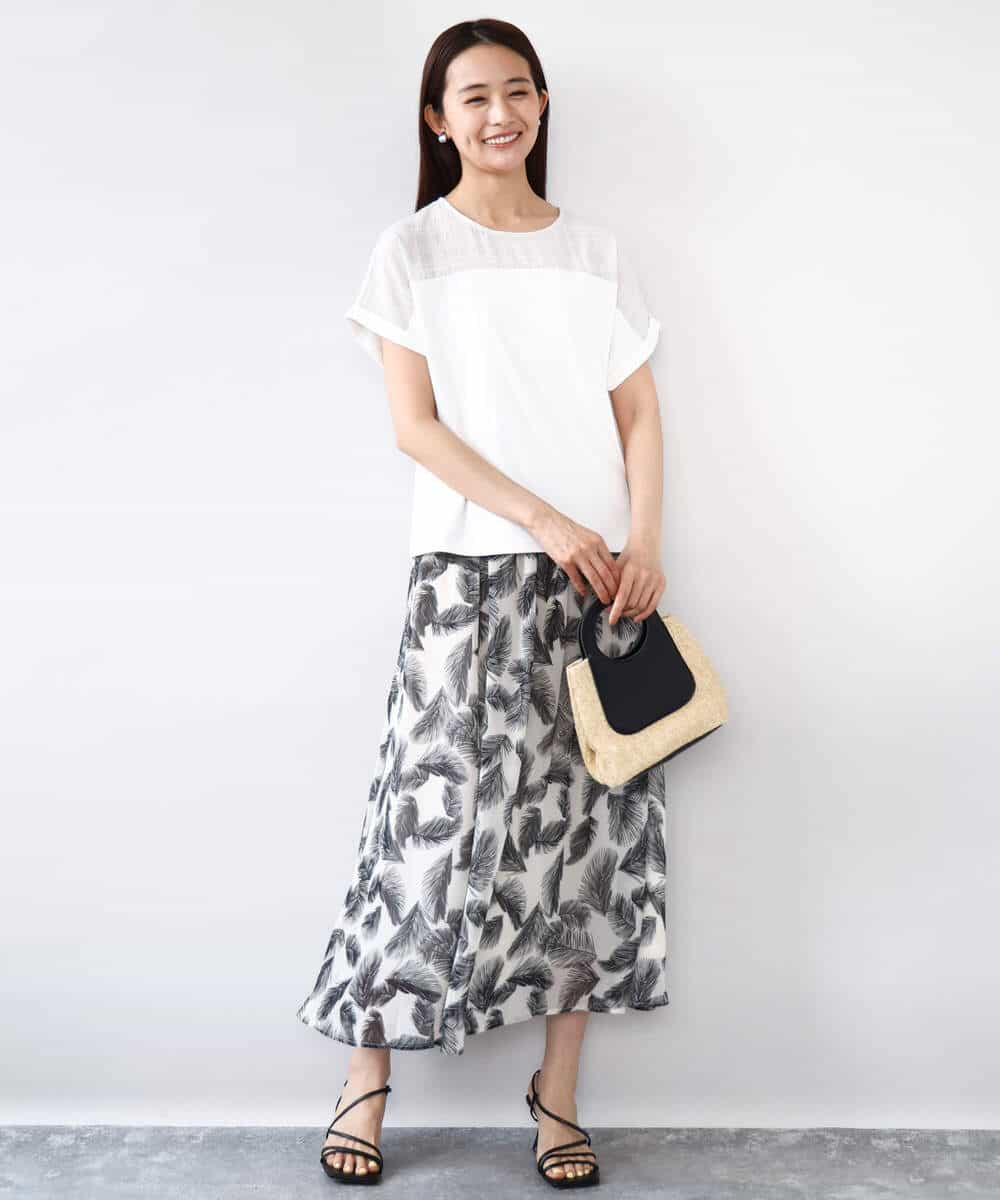 FKHJA08140 MK MICHEL KLEIN(MK ミッシェルクラン) リーフ柄シフォンスカート/洗える アイボリー