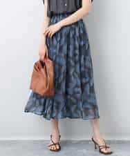 FKHJA08140 MK MICHEL KLEIN(MK ミッシェルクラン) リーフ柄シフォンスカート/洗える ブラウン