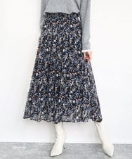 FKHJA09140 MK MICHEL KLEIN(MK ミッシェルクラン) フラワードットプリントシフォンスカート/洗える ブラック