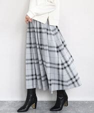 FKHJA28150 MK MICHEL KLEIN(MK ミッシェルクラン) リバーシブルチェックスカート/洗える ライトグレー（チェック）×ブラウン（無地）